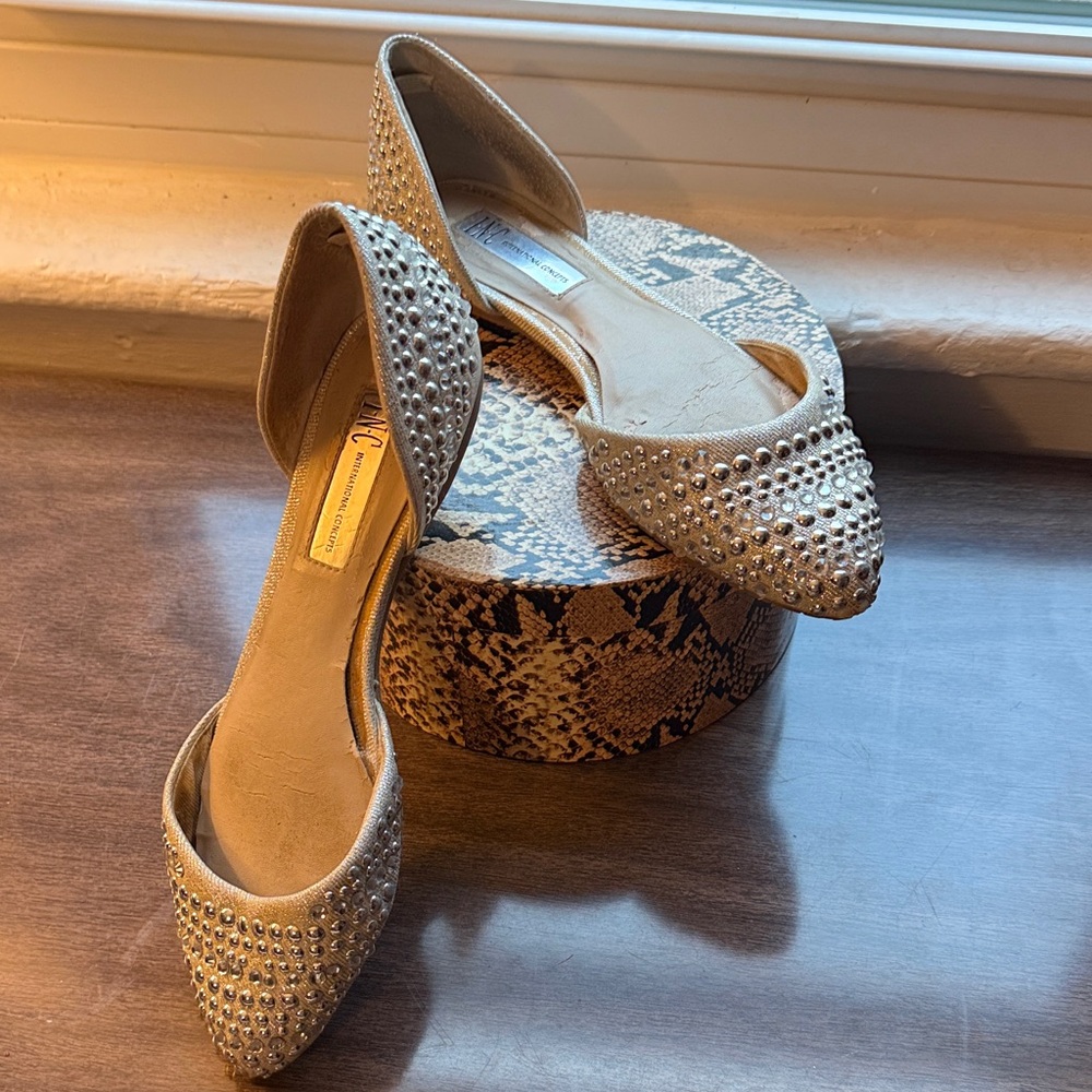 Silver studded d’orsey flats